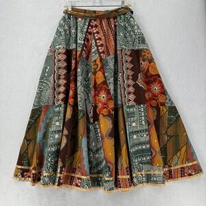Vtg‎ 70s Patchwork Prairie Maxi Skirt Boho Aztec Flare Prairie LARGE TALL